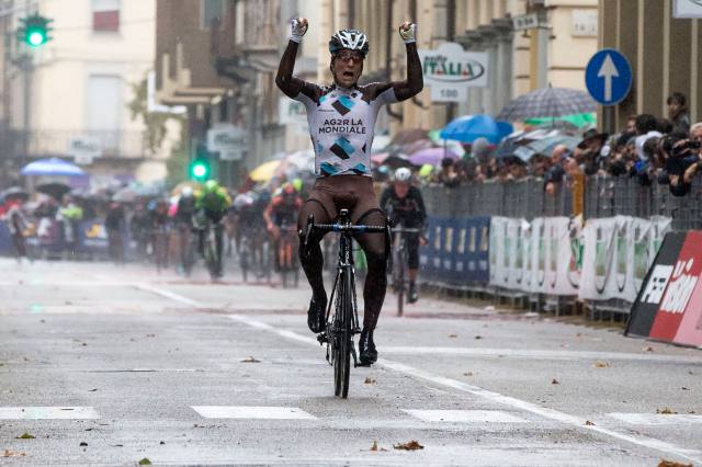 Belgian Jan Bakelants of AG2R La Mondiale Team celebrates on the podium of​ the ​Gran Piemonte ​cycling ​race, over 1​85 km from ​San Francesco al Campo, Turin to ​Ciriè, Turin, Italy, ​2 ​October​2015.​ ANSA/​ANGELO CARCONI